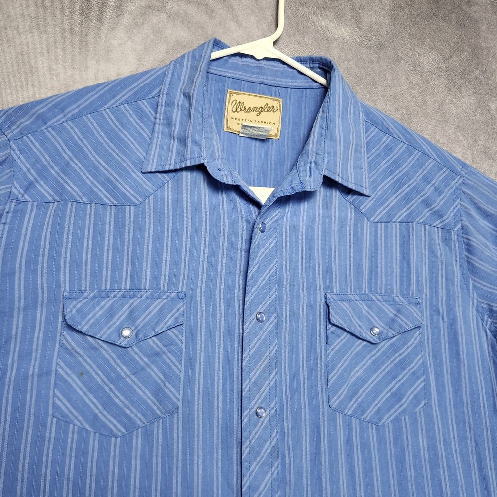 Wrangler Mens 2XL Blue Striped Western Snap Shirt Long Sleeve WM036PL K7